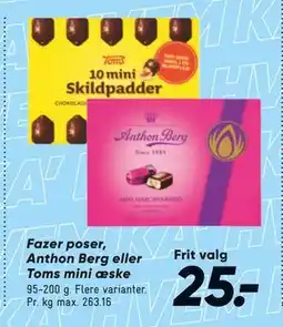 Bilka Fazer poser, Anthon Berg eller Toms mini æske tilbud