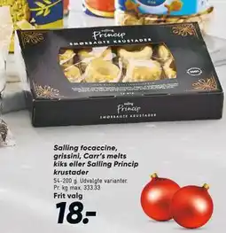 Bilka Salling focaccine, grissini, Carr’s melts kiks eller Salling Princip krustader tilbud