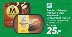 Bilka Premier Is isbæger, Magnum 3-pak, Solero eller Underground iskasse tilbud
