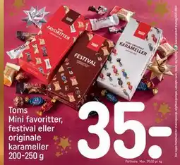 REMA 1000 Toms Mini favoritter, festival eller originale karameller 200-250 g tilbud