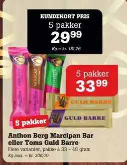 Poetzsch Padborg Anthon Berg Marcipan Bar eller Toms Guld Barre tilbud