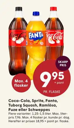SPAR Coca-Cola, Sprite, Fanta, Tuborg Squash, Ramlösa, Fuze eller Schweppes tilbud