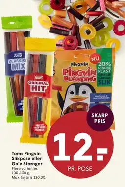 SPAR Toms Pingvin Slikpose eller Go’e Stænger tilbud