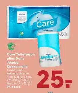 SPAR Care Toiletpapir eller Daily Jumbo Køkkenrulle tilbud