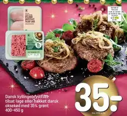 REMA 1000 Dansk kyllingebrystfilet tilsat lage eller hakket dansk oksekød med 35% grønt 400-450 g tilbud