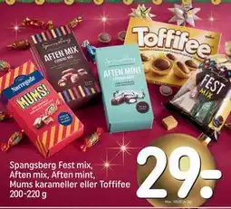 REMA 1000 Spangsberg Fest mix, Aften mix, Aften mint, Mums karameller eller Toffifee 200-220 g tilbud