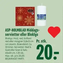 Min Købmand ASP-HOLMBLAD Middagsservietter eller Bloklys tilbud