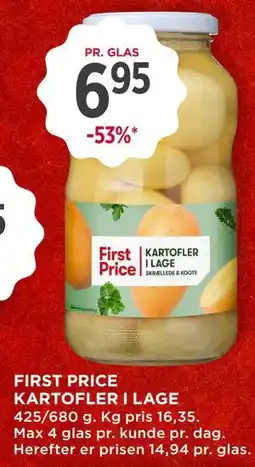 MENY FIRST PRICE KARTOFLER I LAGE tilbud