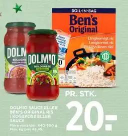 MENY DOLMIO SAUCE ELLER BEN’S ORIGINAL RIS I KOGEPOSE ELLER SAUCE tilbud