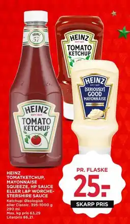 MENY HEINZ TOMATKETCHUP, MAYONNAISE SQUEEZE, HP SAUCE ELLER L&P WORCHESTERSHIRE SAUCE tilbud