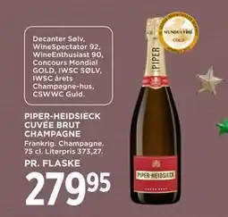 MENY PIPER-HEIDSIECK CUVÉE BRUT CHAMPAGNE tilbud