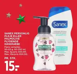 MENY SANEX PERSONLIG PLEJE ELLER PALMOLIVE FLYDENDE HÅNDSÆBE tilbud