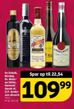 Løvbjerg En Enkelt, Nordsø, Dr. Niels- en bitter, Gammel dansk el. O.P. Anderson akvavit tilbud
