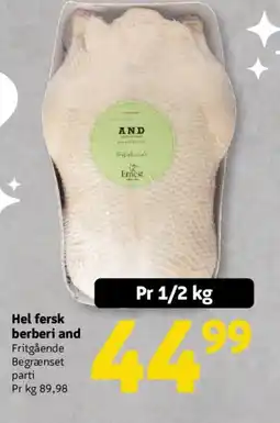 Løvbjerg Hel fersk berberi and tilbud