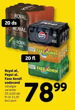 Løvbjerg Royal øl, Pepsi el. Faxe Kondi sodavand tilbud