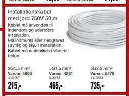 Harald Nyborg Installationskabel med jord 750V 50 m tilbud