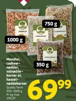 Løvbjerg Mandler, cashew- nødder, valnødde- kerner el. hassel- nøddekerner Quality Farm tilbud