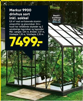 Bilka Merkur 9900 drivhus sort inkl. sokkel tilbud