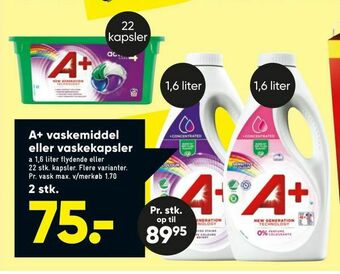 Bilka A+ vaskemiddel eller vaskekapsler tilbud