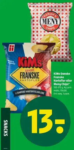 Coop 365 KiMs Danske Franske Kartofler eller Meny Chips tilbud