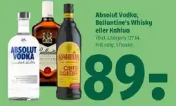 Coop 365 Absolut Vodka, Ballantine's Whisky eller Kahlua tilbud