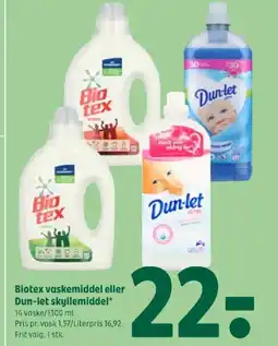 Coop 365 Biotex vaskemiddel eller Dun-let skyllemiddel tilbud