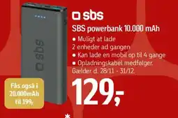 Føtex SBS powerbank 10.000 mAh tilbud