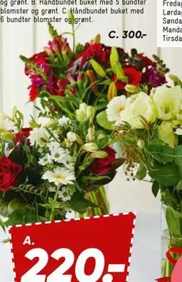 Bilka Håndbundet buket med 6 bundter blomster og grønt tilbud