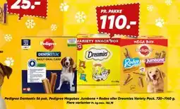 Bilka Pedigree Dentastix 56 pak, Pedigree Megabox Jumbone + Rodeo eller Dreamies Variety Pack tilbud