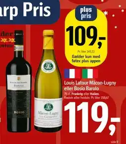 Føtex Louis Latour Mâcon-Lugny eller Bosio Barolo tilbud