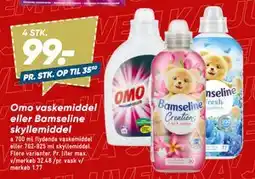 Bilka Omo vaskemiddel eller Bamseline skyllemiddel tilbud