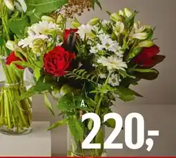 Føtex Håndbundet buket med 4 bundter blomster og grønt tilbud