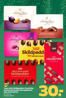 Netto Toms mini skildpadder, favoritter, Anthon Berg mini marcipanbrød eller mini tærter tilbud