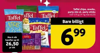 Taffel chips, snacks, party mix el. party sticks