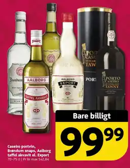 Løvbjerg Caseiro portvin, Brøndum snaps, Aalborg Taffel Akvavit El. Export tilbud
