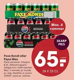 SPAR Faxe Kondi eller Pepsi Max tilbud