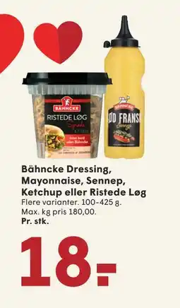 SPAR Bähncke Dressing, Mayonnaise, Sennep, Ketchup eller Ristede Løg tilbud