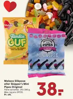 SPAR Malaco Slikpose eller Skipper’s Mini Pipes Original tilbud