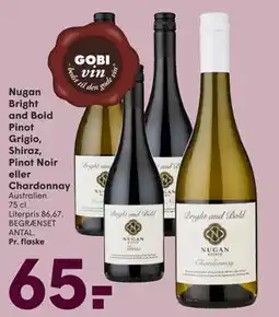 SPAR Nugan Bright and Bold Pinot Grigio, Shiraz, Pinot Noir eller Chardonnay tilbud