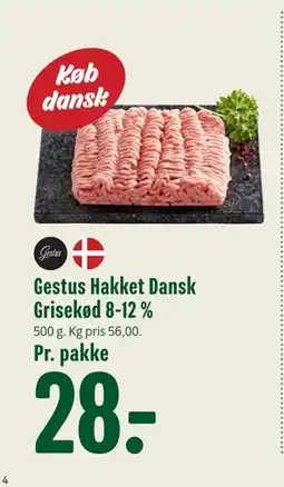 Min Købmand Gestus Hakket Dansk Grisekød 8-12 % tilbud