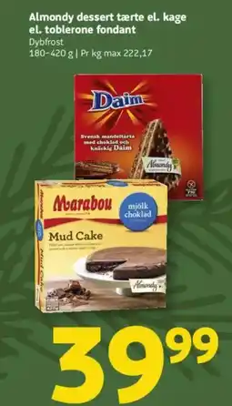 Løvbjerg Almondy dessert tærte el. kage el. toblerone fondant tilbud