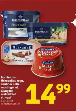 Løvbjerg Bornholms fiskeboller, rogn, sardiner i olie, muslinger el. Glyngøre makrelfilet el. -guf tilbud