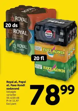 Løvbjerg Royal øl, Pepsi el. Faxe Kondi sodavand tilbud