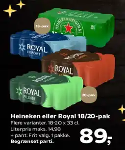 SuperBrugsen Heineken eller Royal 18/20-pak tilbud