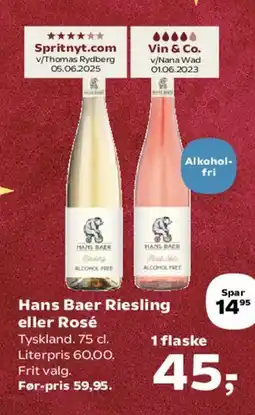 SuperBrugsen Hans Baer Riesling eller Rosé tilbud