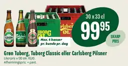 Min Købmand Grøn Tuborg, Tuborg Classic eller Carlsberg Pilsner (kasse) tilbud