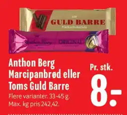 Min Købmand Anthon Berg Marcipanbrød eller Toms Guld Barre tilbud