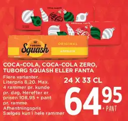 MENY Coca‑Cola / Coca‑Cola Zero / Tuborg Squash / Fanta (24 x 33 cl) tilbud