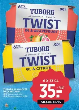 MENY Tuborg Twist alkoholfri radler (6 x 33 cl) tilbud