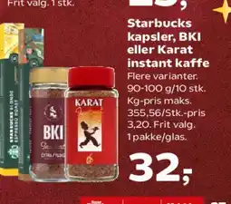 Kvickly Starbucks kapsler, BKI eller Karat instant kaffe tilbud